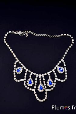 Collier strass - env. 35 cm - cristal-bleu